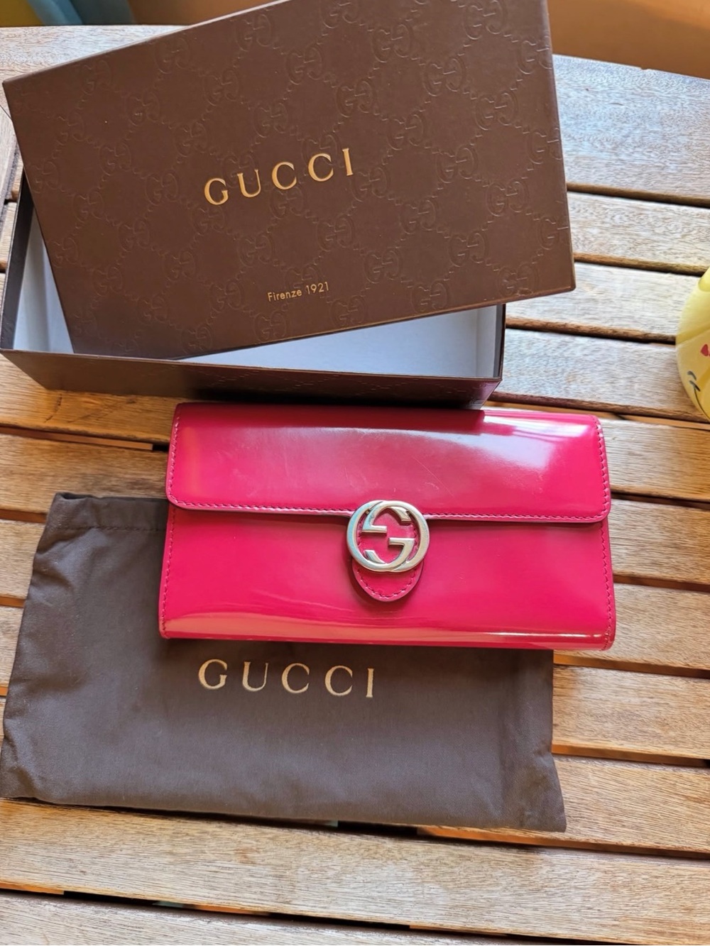 Gucci Hot Pink Patent Leather Continental Wallet with Double G